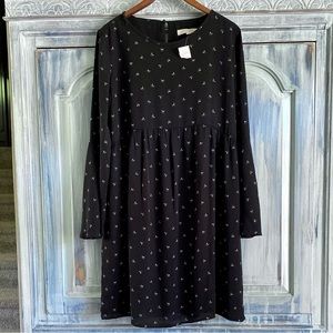 NWT LOFT Black Crescent Moon Bell Sleeve Dress